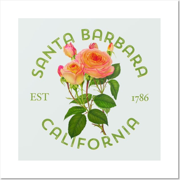 Santa Barbara California Vintage Rose Botanical Illustration Wall Art by Pine Hill Goods